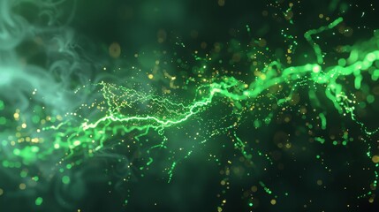 A green lightning bolt striking a blockchain, powering a sustainable revolution.