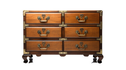 Vintage Wooden Chest of Drawers with Brass Handles on white background