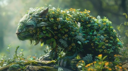 A hybrid animal plant creature, symbolizing the merger of natural and digital worlds.