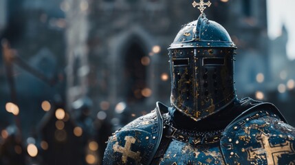 A knight in armor branded with cryptocurrency logos, defending against regulatory challenges. - obrazy, fototapety, plakaty