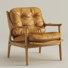 Classic Oak Lounge Chair with Leather Cushioning