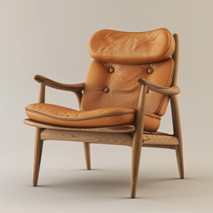 Classic Oak Lounge Chair with Leather Cushioning