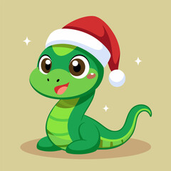 Green Snake in Santa's Hat: Creative Illustration
