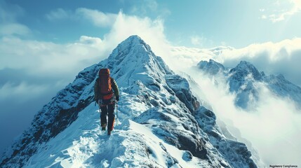 A mountain climber ascending a peak named 