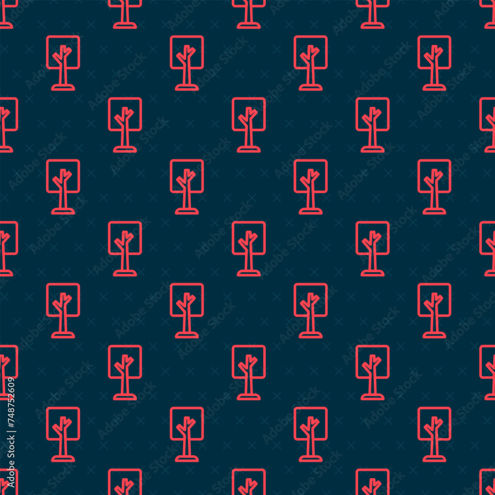 Poster red line tree icon isolated seamless pattern on black background. forest symbol. vector