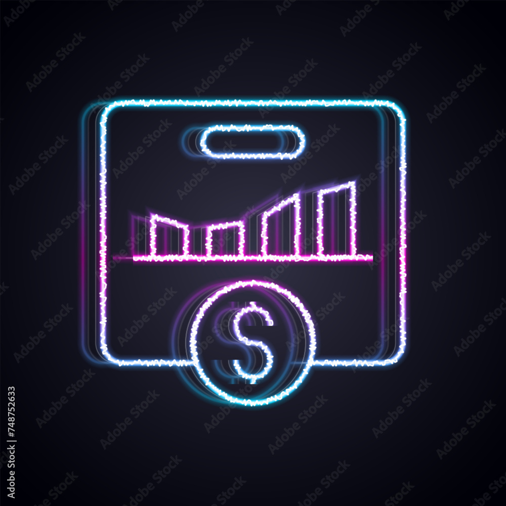 Poster glowing neon line kpi - key performance indicator icon isolated on black background. vector