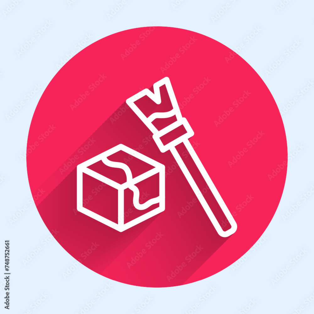 Poster white line isometric cube icon isolated with long shadow. geometric cubes solid icon. 3d square sign