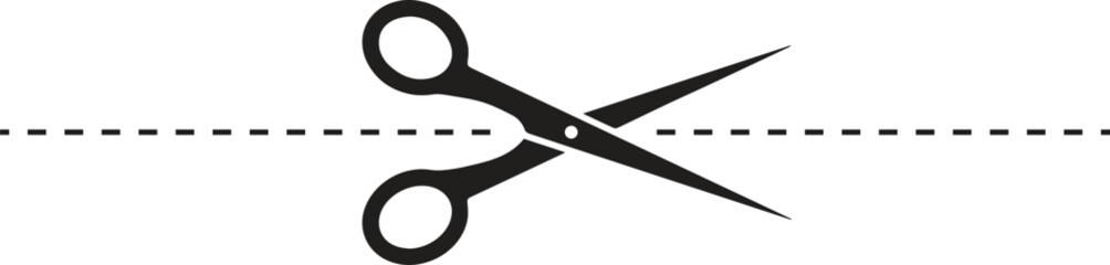 Scissors, trim line icons set. Vector line illustration on white background - obrazy, fototapety, plakaty