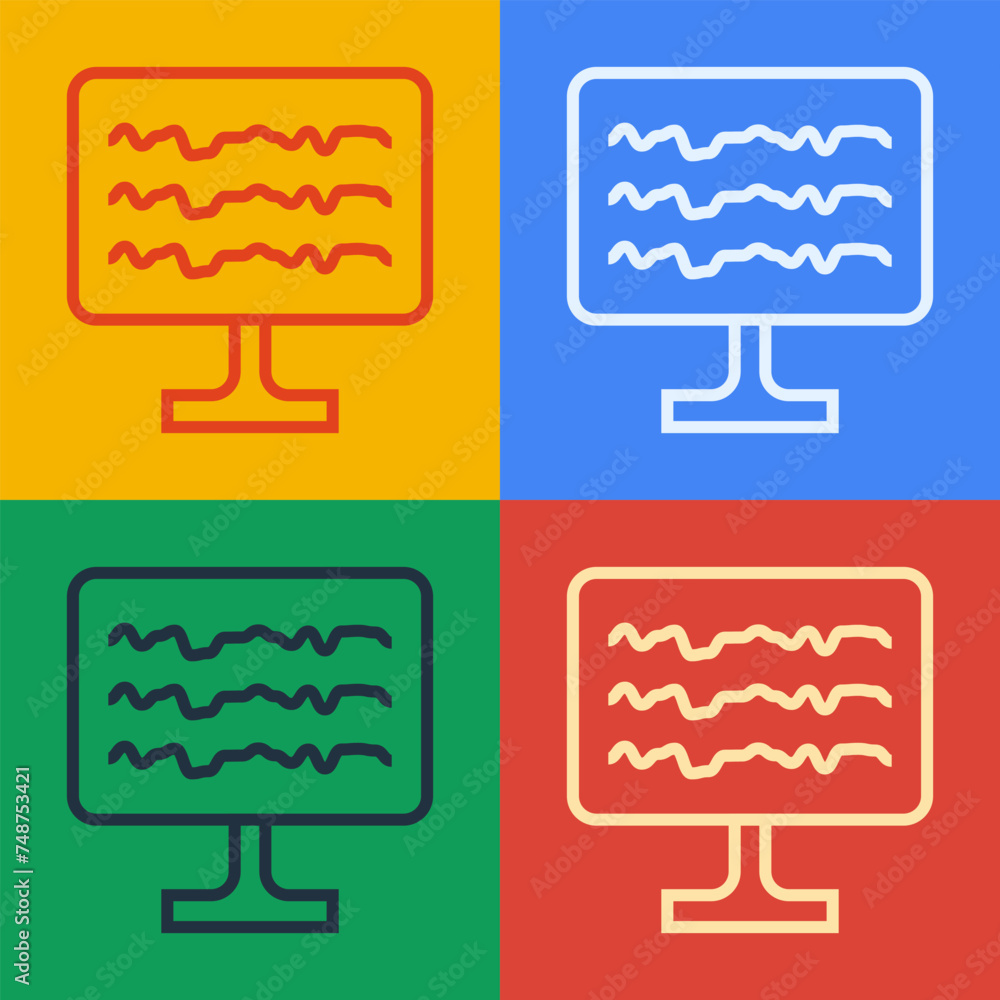Poster pop art line encephalogram icon isolated on color background. electrical activity. vector