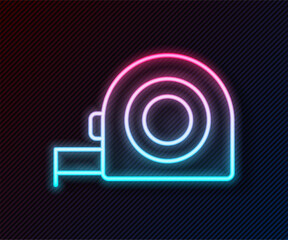 Glowing neon line Roulette construction icon isolated on black background. Tape measure symbol. Vector