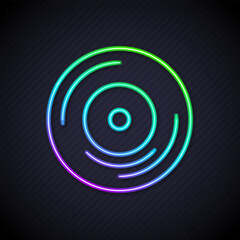 Glowing neon line Vinyl disk icon isolated on black background. Vector