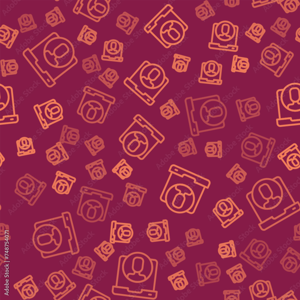 Aufkleber brown line telephone 24 hours support icon isolated seamless pattern on red background. all-day cust