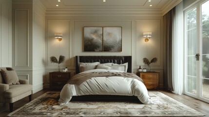 photography of A large bedroom with a medieval decoration style, clean walls, 