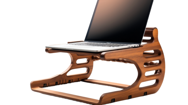 Sleek Design Wooden Laptop Stand on transparent background