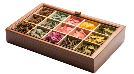 Wooden Tea Box with Compartments for Different Teas on transparent background