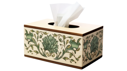 Wooden Tissue Box Cover with Decorative Pattern on transparent background