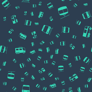 Set Train and railway, Cable car, Bus and on seamless pattern. Vector