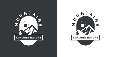 vintage logo design, mountain silhouette at night - obrazy, fototapety, plakaty