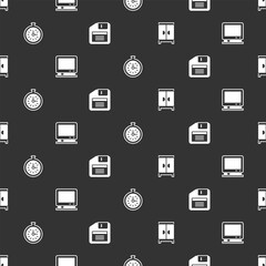 Set Wardrobe, Retro tv, Pocket watch and Floppy disk on seamless pattern. Vector