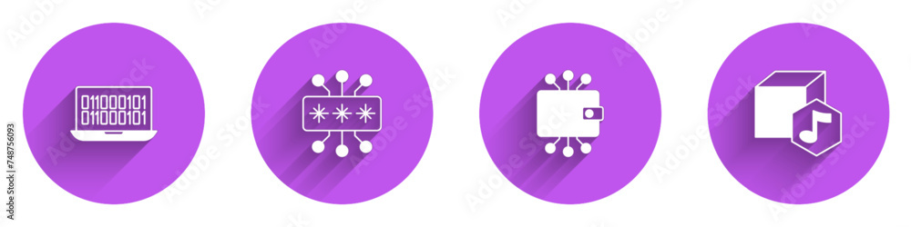 Poster set binary code, cyber security, cryptocurrency wallet and nft digital crypto art icon with long sha