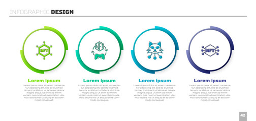 Set NFT blockchain technology, Digital crypto art, and . Business infographic template. Vector