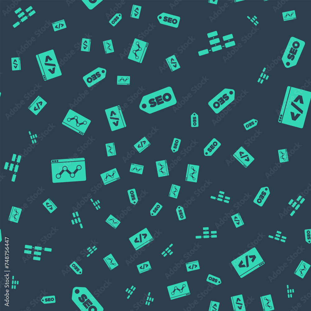 Poster set seo optimization, site map, website statistic and front end development on seamless pattern. vec