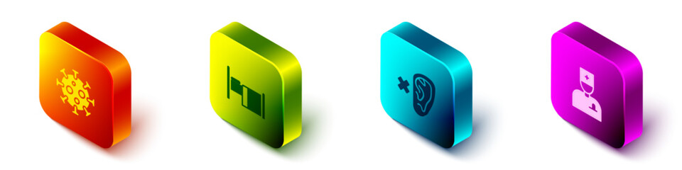 Set Isometric Virus, Hospital bed, Deaf and Male doctor icon. Vector