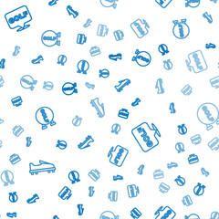 Set line Golf shoe, label and sport club on seamless pattern. Vector