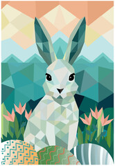 Obraz premium Easter background with bunny and easter eggs 