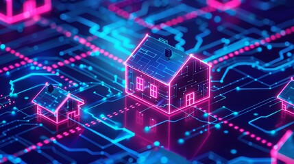 Blockchain and Real Estate: Digital contracts and property listings on a blockchain, changing how we buy and sell homes. - obrazy, fototapety, plakaty