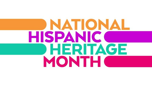 National Hispanic Heritage Month colorful motion graphics seamless loopable text animation on white or black background great for celebrating national hispanic heritage month