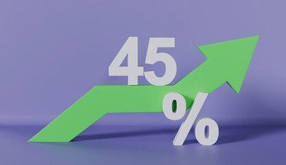 Arrow Growth Up Business Concept 45 Percentage on Pastel Color Background