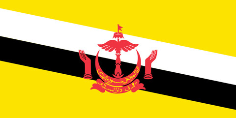 Close-up of yellow, white, black and red national flag of Asian country of Brunei. Illustration made March 1st, 2024, Zurich, Switzerland.