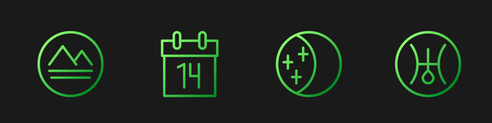 Obraz premium Set line Eclipse of the sun, Earth element, Calendar and Symbol Uranus. Gradient color icons. Vector