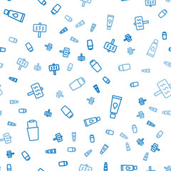 Set line Sauna bucket, Cream or lotion cosmetic tube and on seamless pattern. Vector