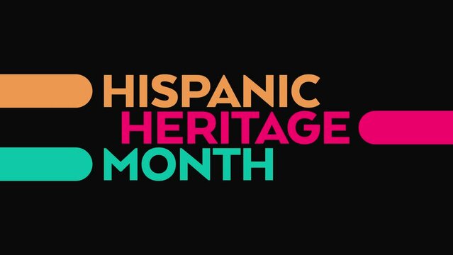 Hispanic Heritage Month colorful motion graphics seamless loopable text animation on white or black background great for celebrating hispanic heritage month