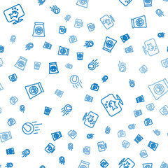 Set line Pet toys ball, Fish and Bag of food for pet on seamless pattern. Vector