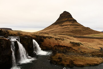 Kirkjufellsfossar is a waterfall in West Iceland on the Snæfellsnes peninsula