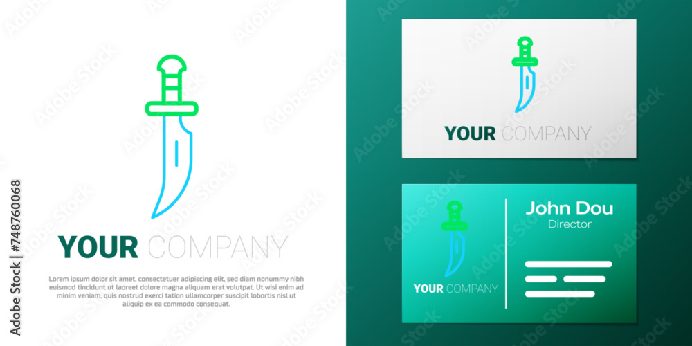 Poster line dagger icon isolated on white background. knife icon. sword with sharp blade. colorful outline 