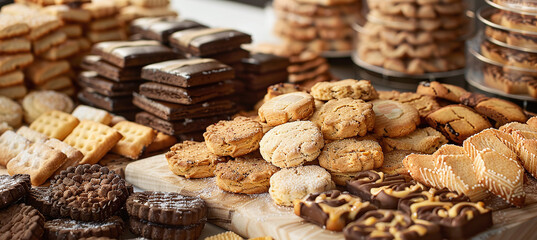 Elegant display of gourmet cookies and shortbreads in a chic bakery