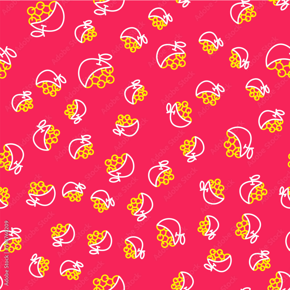 Poster line biological structure icon isolated seamless pattern on red background. genetically modified org
