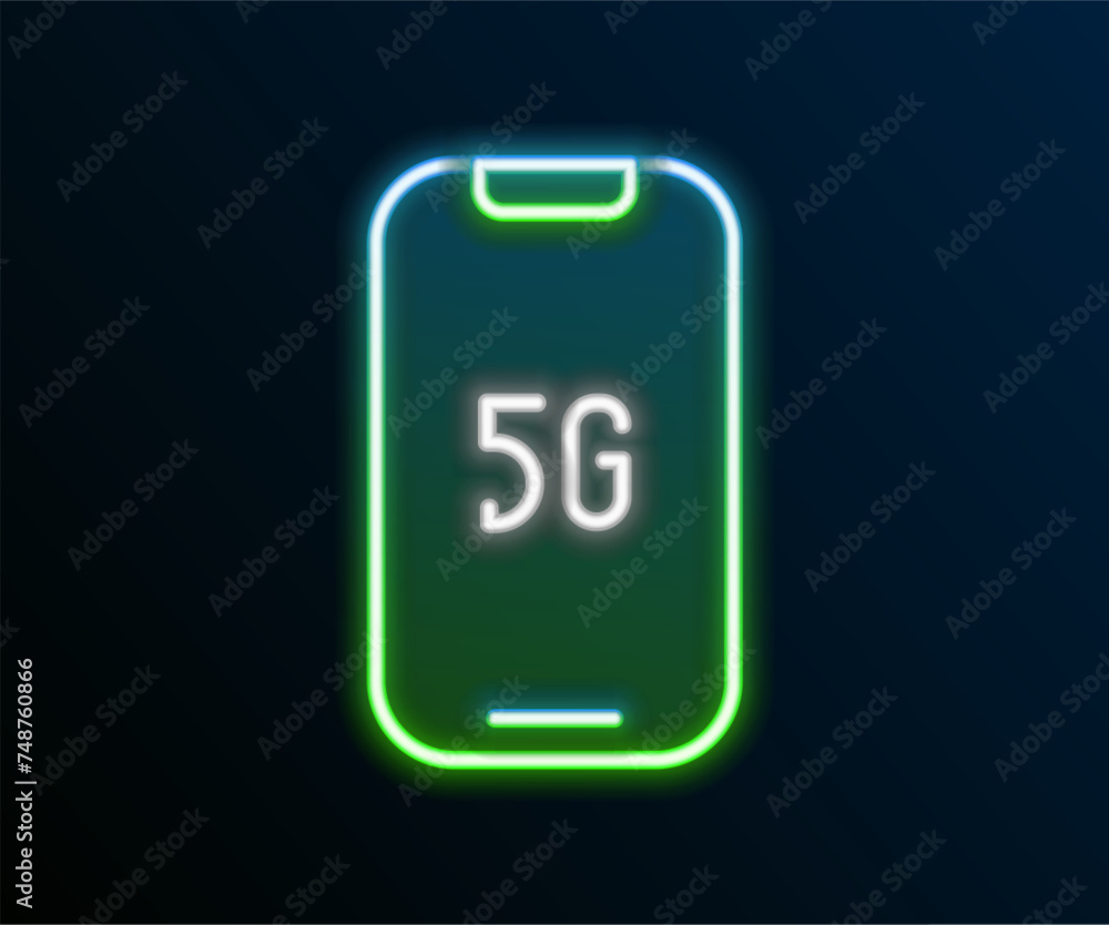 Canvas Prints glowing neon line mobile with 5g new wireless internet wifi icon isolated on black background. globa