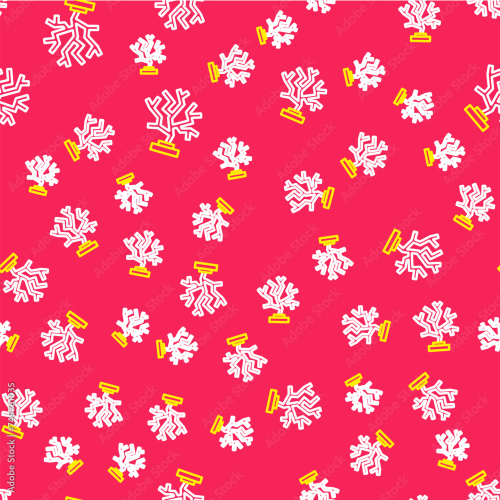Poster line coral icon isolated seamless pattern on red background. vector
