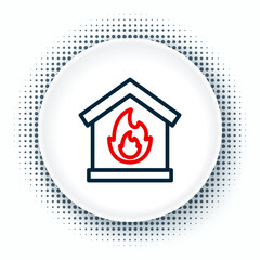 Line Fire in burning house icon isolated on white background. Colorful outline concept. Vector