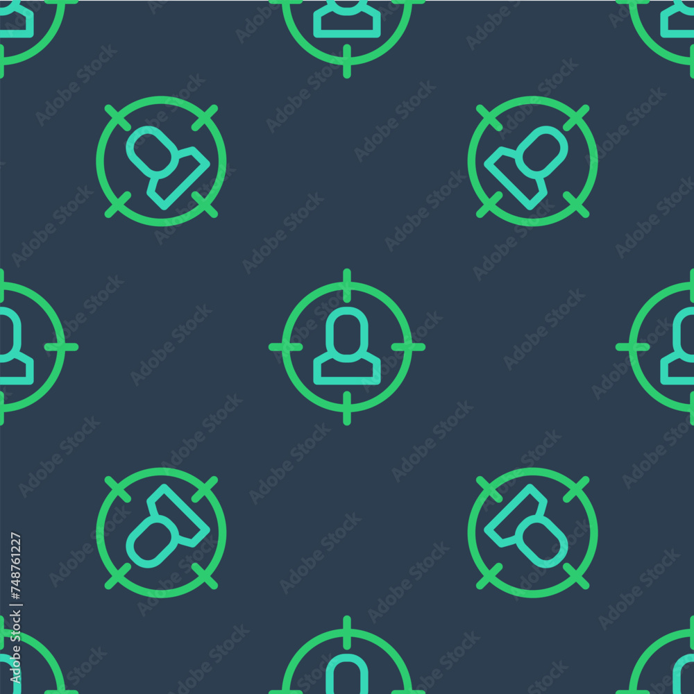 Sticker line head hunting icon isolated seamless pattern on blue background. business target or employment s