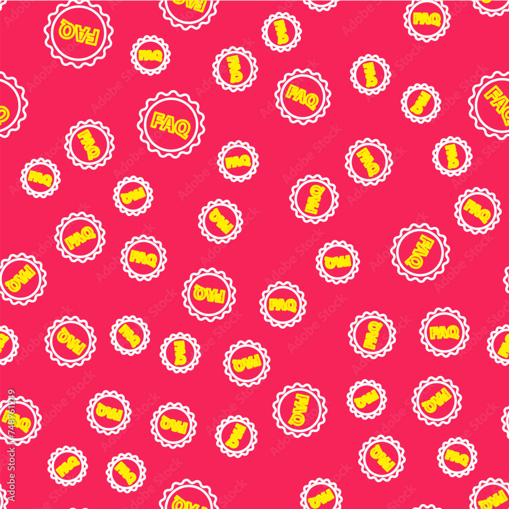 Fototapete line label with text faq information icon isolated seamless pattern on red background. circle button