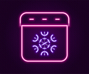 Glowing neon line Calendar winter icon isolated on black background. Event reminder symbol. Colorful outline concept. Vector