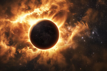 Obraz premium Solar eclipse full phase on outer space
