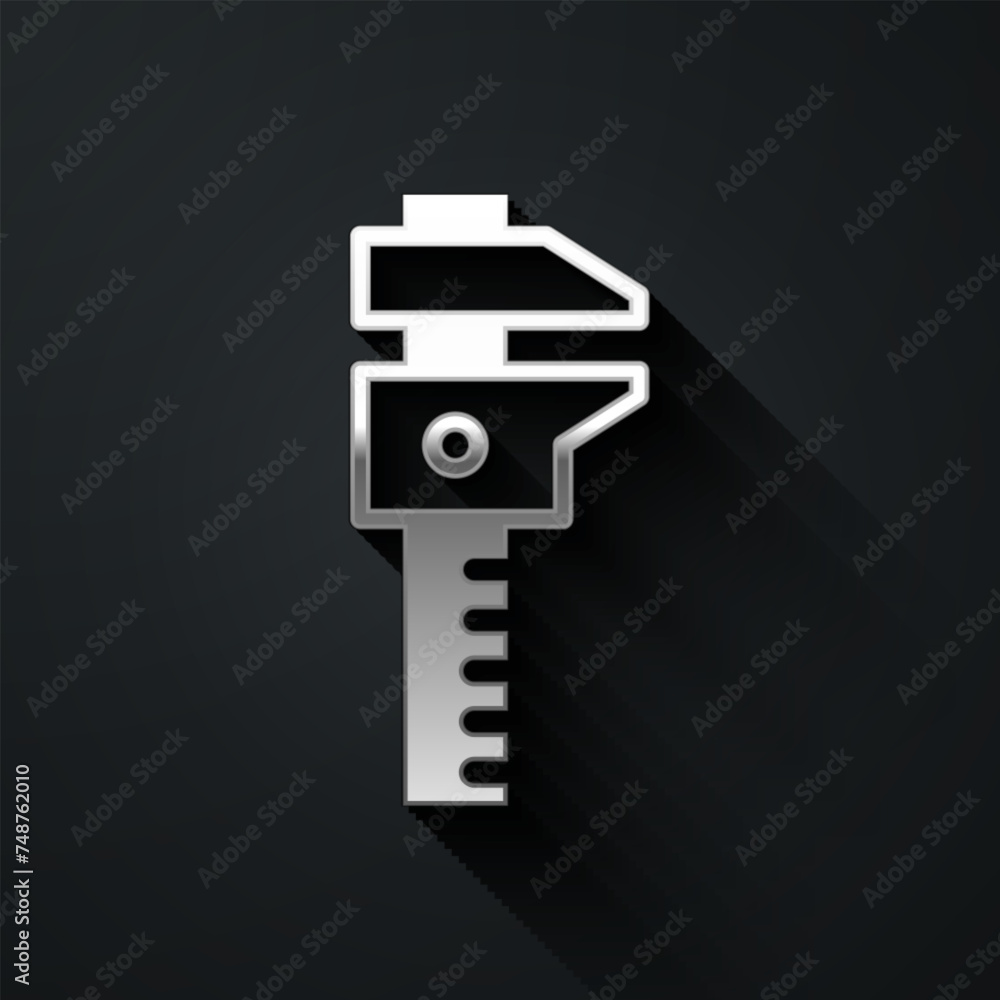 Aufkleber silver calliper or caliper and scale icon isolated on black background. precision measuring tools. l