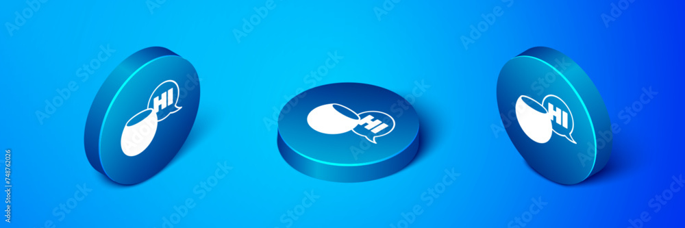 Poster isometric voice assistant icon isolated on blue background. voice control user interface smart speak